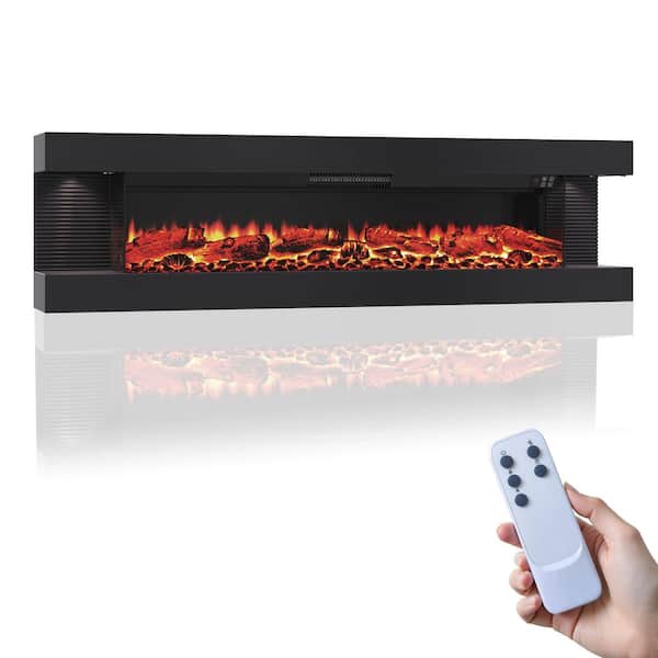Mondawe 3-Sided 60 in. Wall Mount Electric Fireplace with 12 Flame Color, LED Side Light and Remote Control in Black
