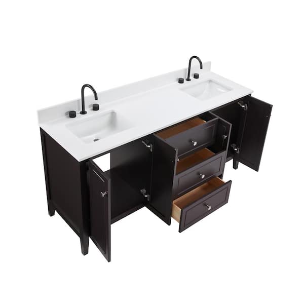 Lille 72 in. W x 22 in. D x 35 in. H Double Sink Bath Vanity in Espresso with Solid White Quartz Top