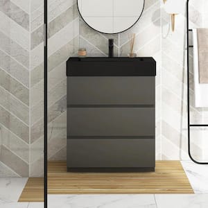 29.9 in. W 18.1 in. D 37.0 in. H Single Sink Freestanding Bath Vanity in Gray with Black Rinse Top