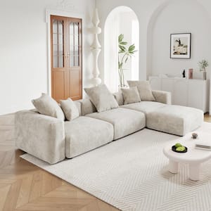 142 in. Minimalism Large Movable(4 Seats) Corduroy Upholsterd L Shaped Modern Sectional Sofa Couch with Ottoman in Beige