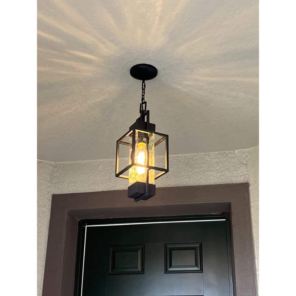 15 in. 1-Light Black Metal Mini Integrated LED Pendant Light with Water Glass Shade for Porch Entryway (Bulb Included) price history on PriceWatchPro