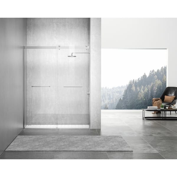 Unbranded Simply Living 60 in. W x 76 in. H Frameless Sliding Shower Door in Polished Chrome with Clear Glass