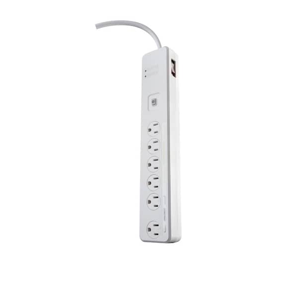 Woods 5 ft. 6-Outlet 1080-Joule Surge Protector Power Strip with Remote Control and Safety Covers