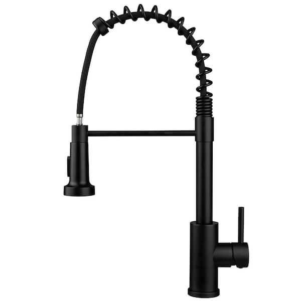 All-in-One Matte Black Finished Stainless Steel 33 in. x 22 in. Single Bowl Drop-in Kitchen Sink with Spring Neck Faucet