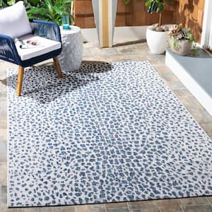 Courtyard Ivory/Navy Doormat 3 ft. x 5 ft. Cheetah Geometric Indoor/Outdoor Area Rug