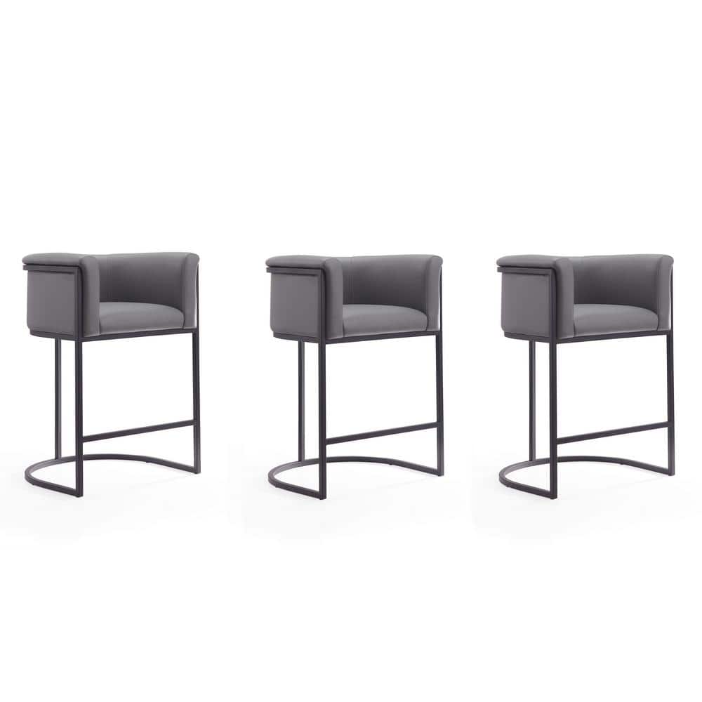 Cosmopolitan 25.5 in. Grey and Black Metal Counter Stool with Faux Leather Upholstered Seat (Set of 3) price history on PriceWatchPro