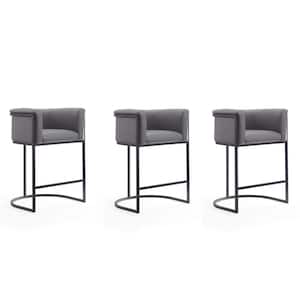 Cosmopolitan 33.8 in. Grey and Black Low Back Metal Counter Height Bar Stool (Set of 3)