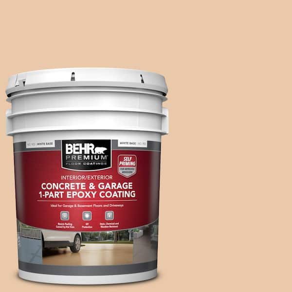 BEHR PREMIUM 5 gal. #S250-2 Almond Biscuit Self-Priming 1-Part Epoxy Satin Interior/Exterior Concrete and Garage Floor Paint