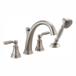 Woodhurst 2-Handle Deck Mount Roman Tub Trim Kit with Hand Shower in Stainless (Valve Not Included)