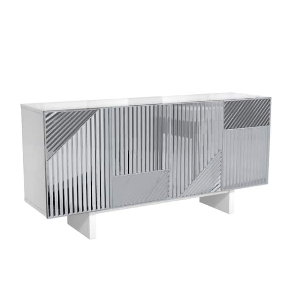 Clihome Silver 31 in. H 4-Door Accent Storage Cabinet Stainless Steel Sideboard with Removable Shelves and Anti-Tipping Strip