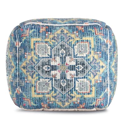 20 in. x 20 in. x 20 in. Cosmic Charlie Blue and Yellow Pouf