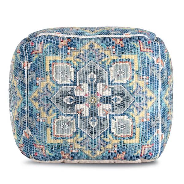 Anji Mountain 20 in. x 20 in. x 20 in. Cosmic Charlie Blue and Yellow Pouf