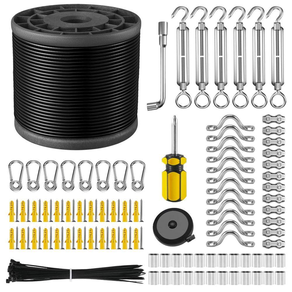 String Light Hardware Angel Sar Black Stainless Steel String Light Hanging Kit with 250 ft ...
