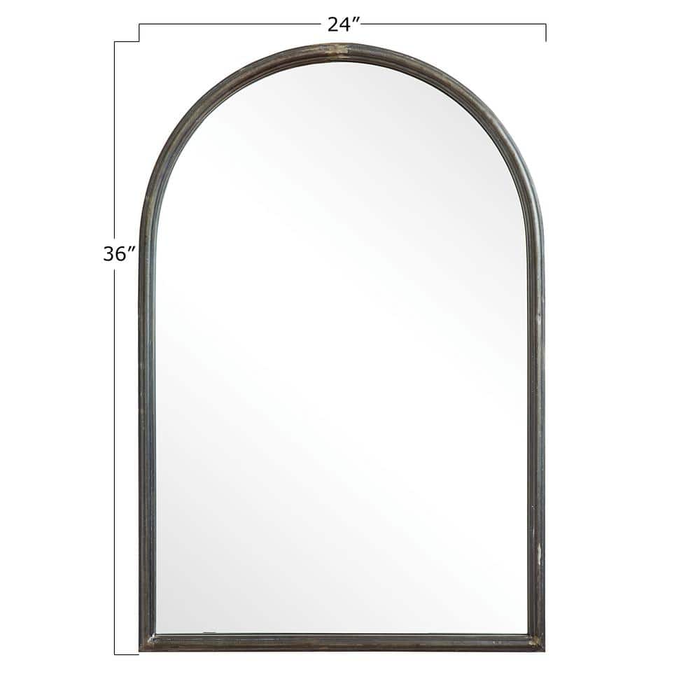 36" x 24" Arched Distressed Black Metal Wall Mirror