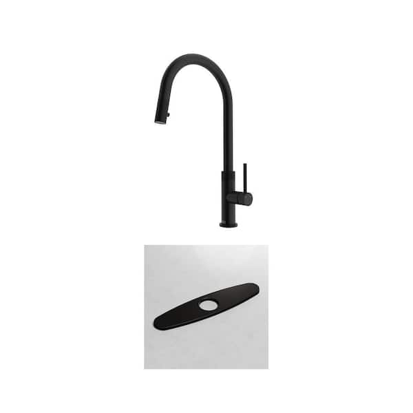 Bristol Single Handle Pull-Down Kitchen Faucet with 10 in. Deck Plate in Matte Black (2-Piece Set)