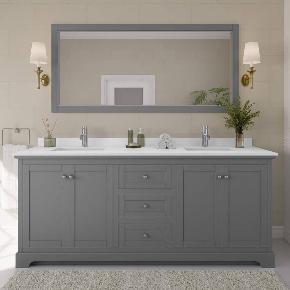 Avery 80in.Wx22 in.D Double Vanity in Dark Gray with Cultured Marble Vanity Top in White with White Basins price history on PriceWatchPro