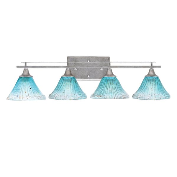 Unbranded Ontario 29.5 in. 4-Light Vanity Light Aged Silver Teal Crystal Glass Shades
