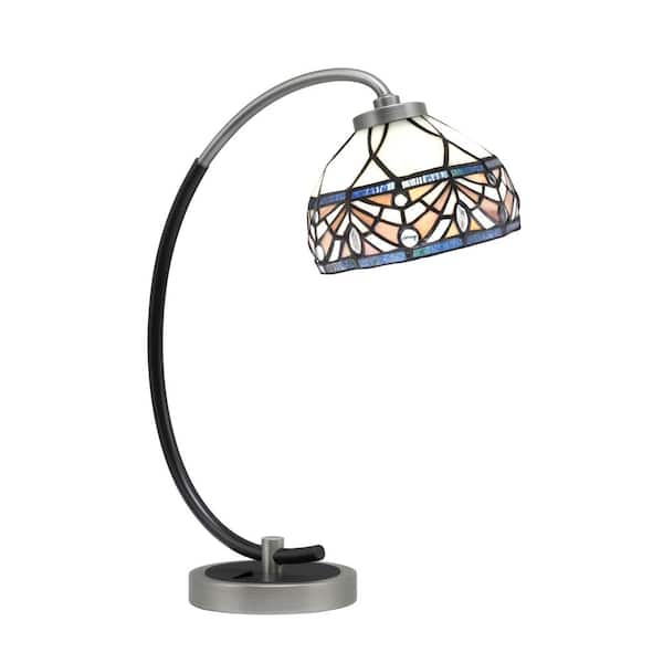 Unbranded Delgado 18.25 in. Graphite and Matte Black Accent Desk Lamp with Royal Merlot Art Glass Shade