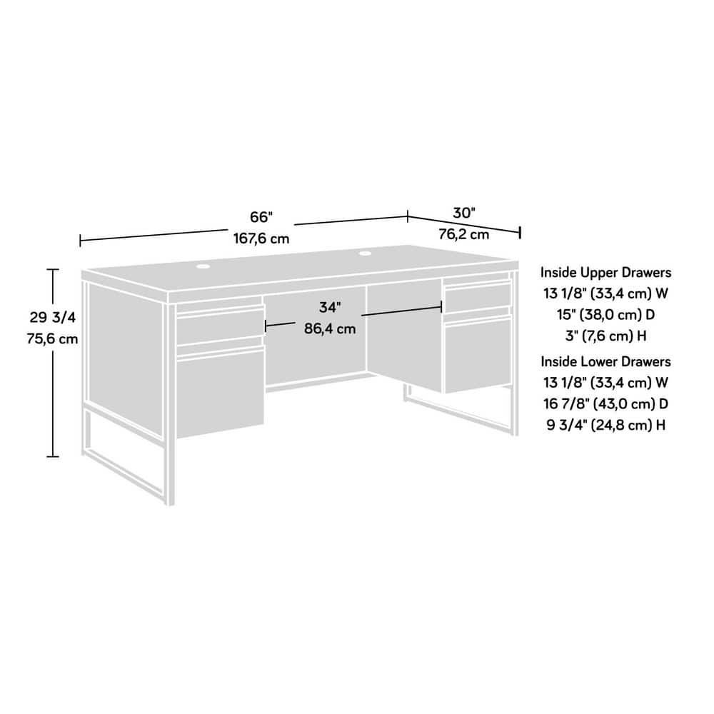 Mystic Oak Gray Executive Desk with Drawers and Keyboard Tray