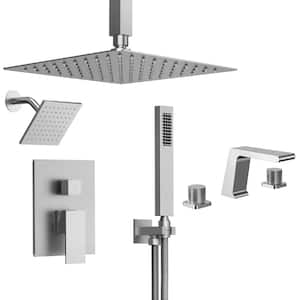 ClassicRain Single Handle 3-Spray Tub and Shower Faucet 2.5 GPM with Basin Faucet in Brushed Nickel Valve Included