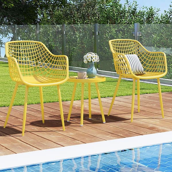 Boyel Living 3 Piece Metal Patio Conversation Seating Set with PP Seat and Tabletop for Porch-Yellow