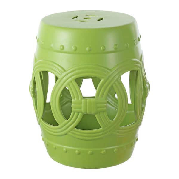 JONATHAN Y Lucky Coins 16" Chinese Ceramic Drum Garden Stool, Matte Green