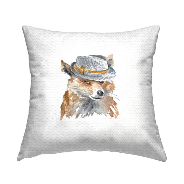 Stupell Industries Fox Wearing Fedora Hat Nature Animal Fashion Brown Square Outdoor Throw Pillow