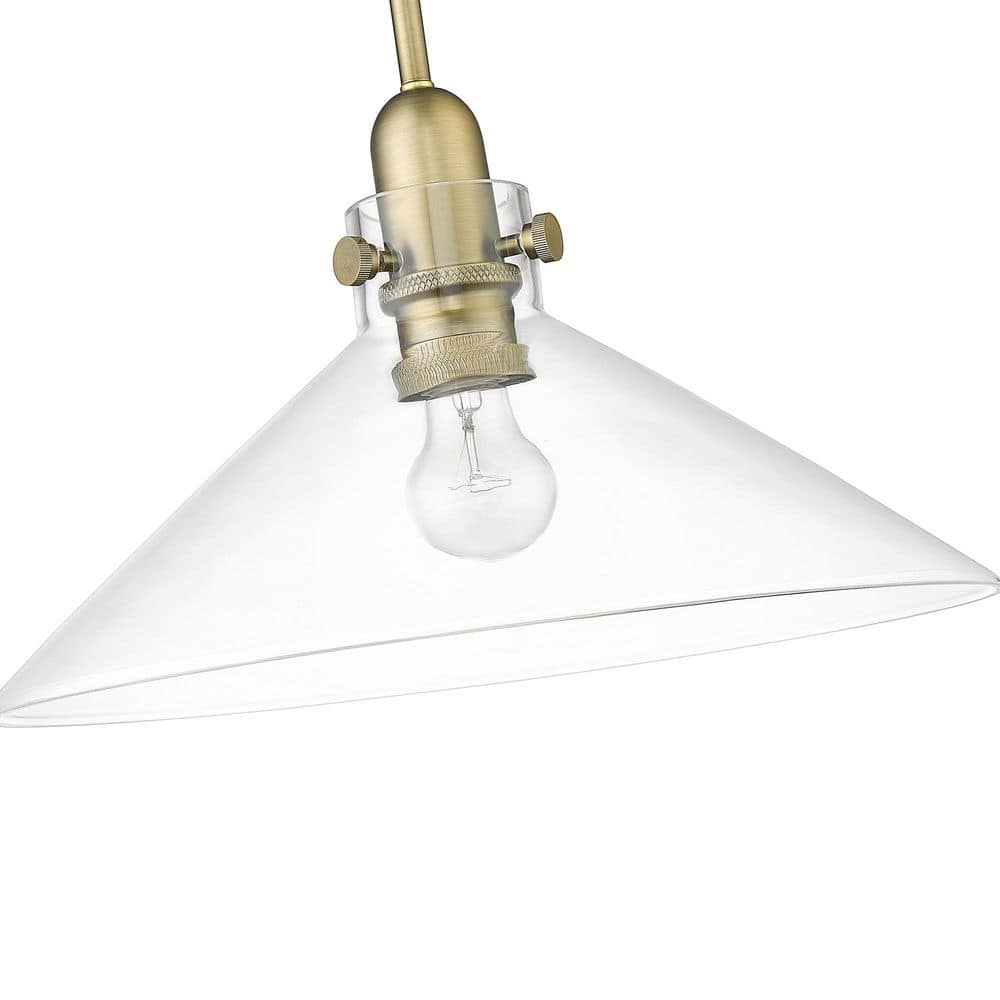 Dwyer Antique Brass and Polished Nickel 15'' Cone Pendant Light