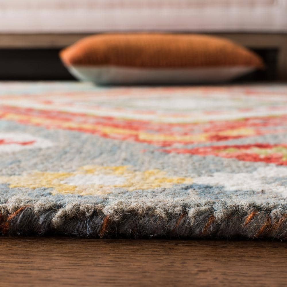 Handmade Tufted Wool Round Area Rug in Grey/Red - 2' x 3'