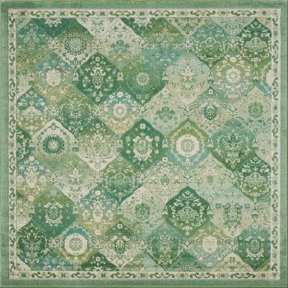 Green Abstract Pattern Square Indoor Rug