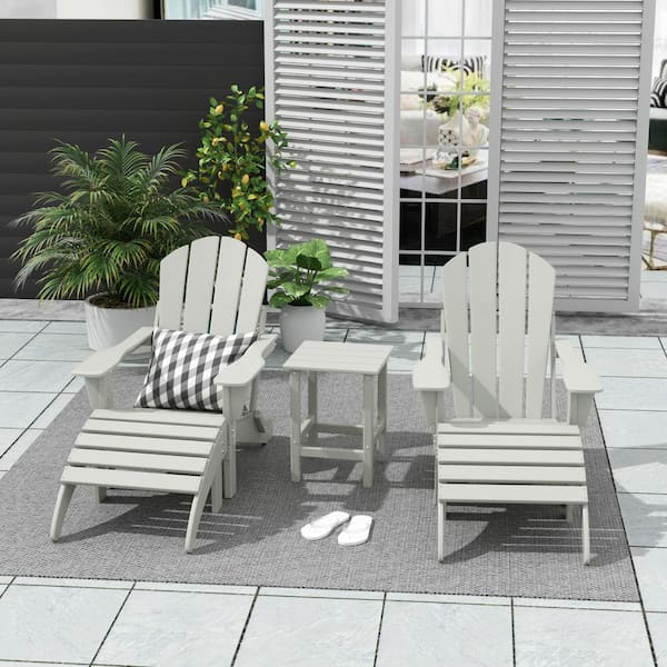 Laguna (5-Piece) Outdoor Patio Classic HDPE Folding Adirondack Chair with Ottoman and Side Table Set in Sand