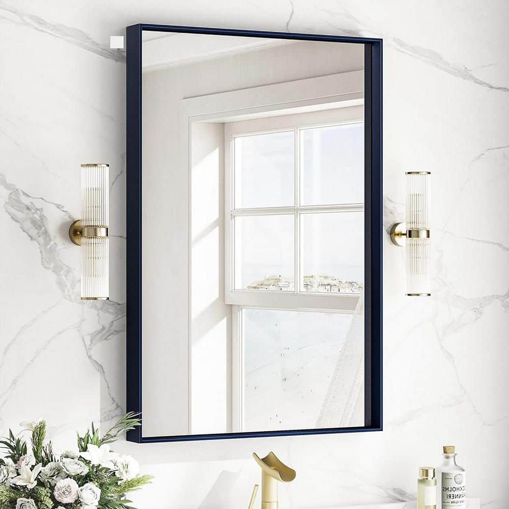 24" x 36" Black Metal Framed Rectangular Vanity Mirror