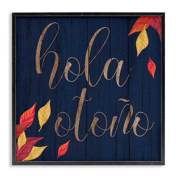 Stupell Industries Hello Fall with Leaves by Lil' Rue Black Framed Abstract Giclee Art Print 24 in. x 24 in.