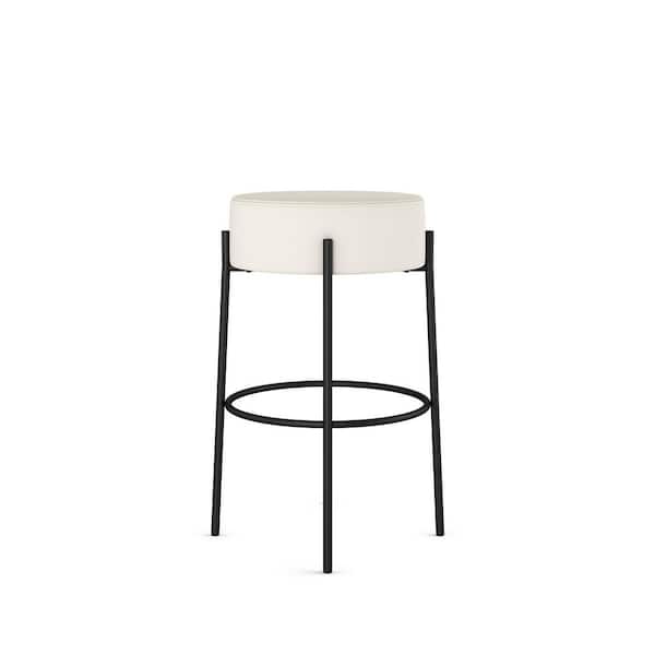 Clovis 30.75 in. Backless Bar Stool Off White Faux Leather / Black Metal
