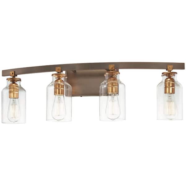 Minka Lavery Morrow 30 in. 4-Light Harvard Court Bronze with Gold Vanity Light with Clear Glass Shades