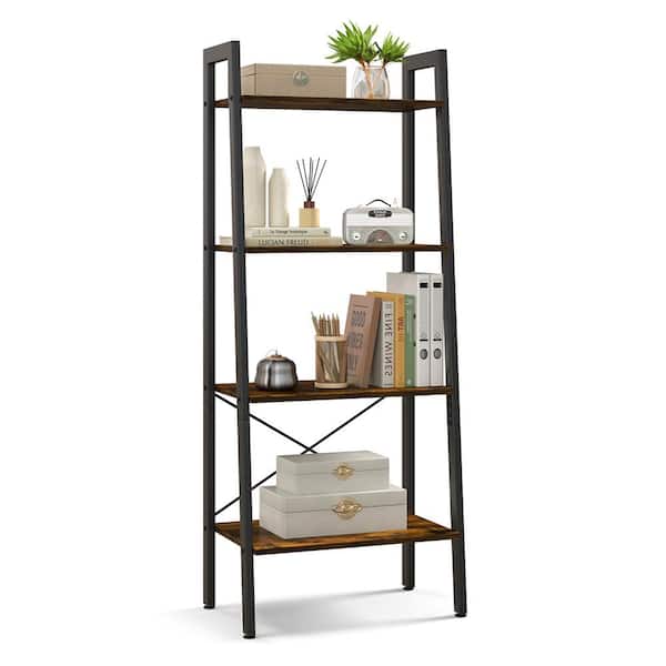 HONEY JOY 54.5 in. 4-Tier Brown Ladder Storage Rack Bookcase Display Shelves Plant Stand