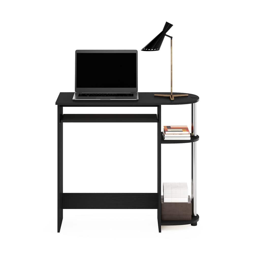 Americano and Stainless Steel Compact Computer Desk with Keyboard Tray