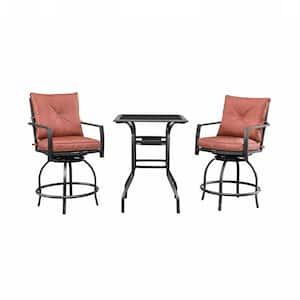 3-Piece Metal Outdoor Bistro Set with Red Cushions