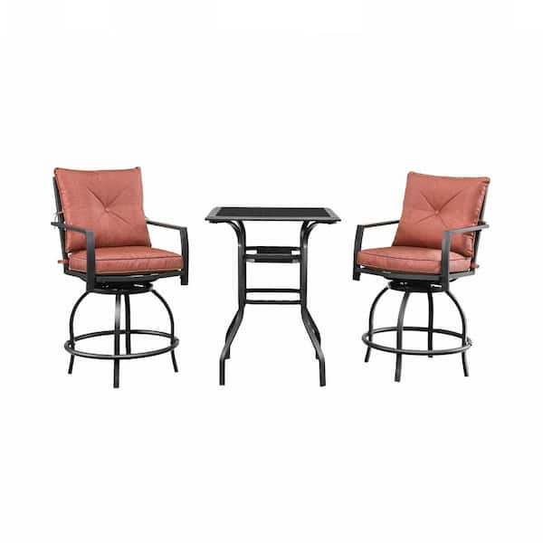 TOP HOME SPACE 3-Piece Metal Outdoor Bistro Set with Red Cushions