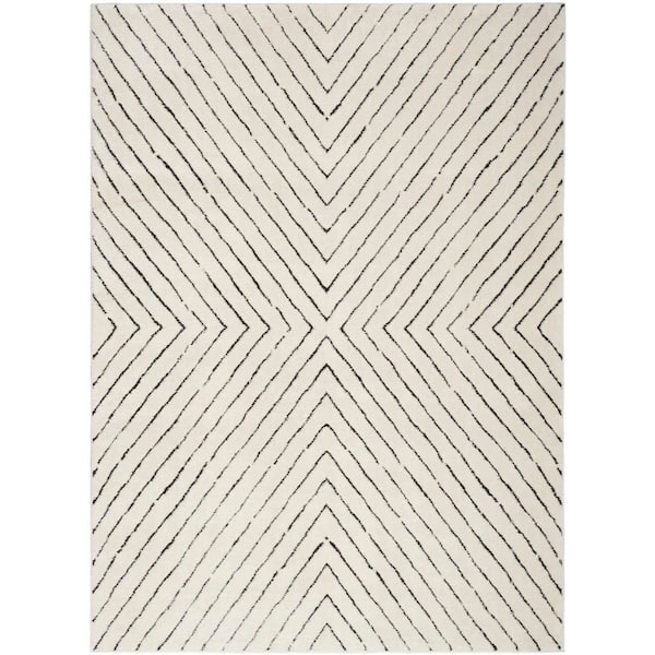 Cozy Modern Ivory Black 7 ft. x 9 ft. Abstract Contemporary Area Rug