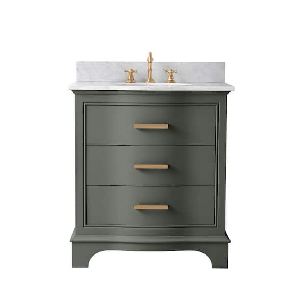 Monroe 30 in. W x 22 in. D Bath Vanity in Vintage Green with Natural Marble Vanity Top in Carrara White with White Sink