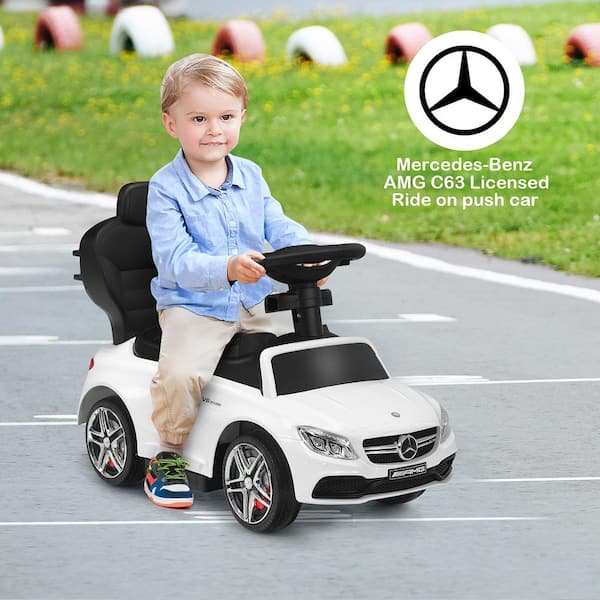 3-In-1 Ride-On Push Car Mercedes Benz Toddler Stroller Sliding Car in White