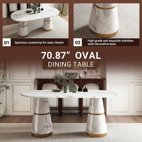 Boyel Living 70 in. White Modern Marble Countertop Double Pedestal