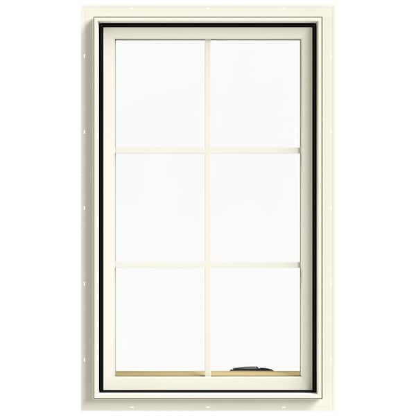 JELD-WEN 24 in. x 40 in. W-2500 Series Cream Painted Clad Wood Right-Handed Casement Window with Colonial Grids/Grilles