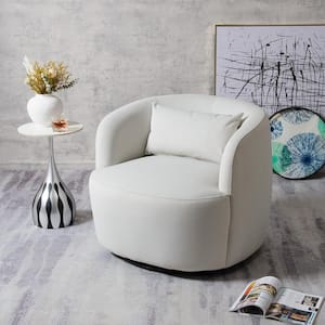 Modern Off White Velvet Fabric Upholstered Swivel Accent Armchair