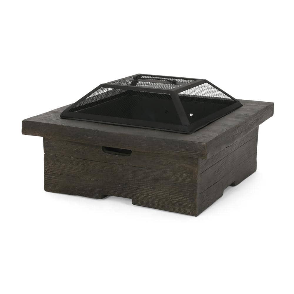 29 in. Grey Square Wood Burning Fire Pit with a Mesh Screen Cover