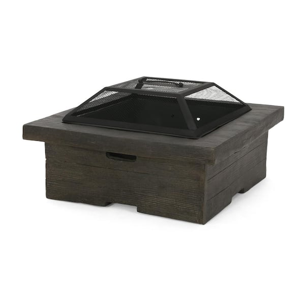 Unbranded 29 in. Grey Square Wood Burning Fire Pit with a Mesh Screen Cover