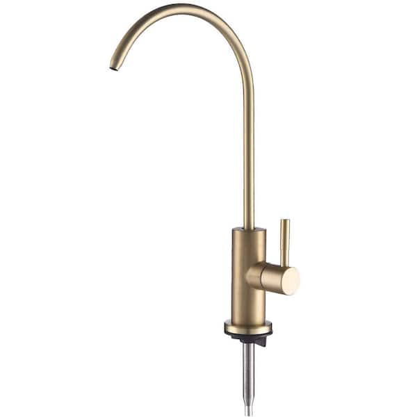 Single Handle Beverage Faucet with 360° Rotating Spout Ceramic Disc Stainless Steel for RO Water Filter in Brushed Gold