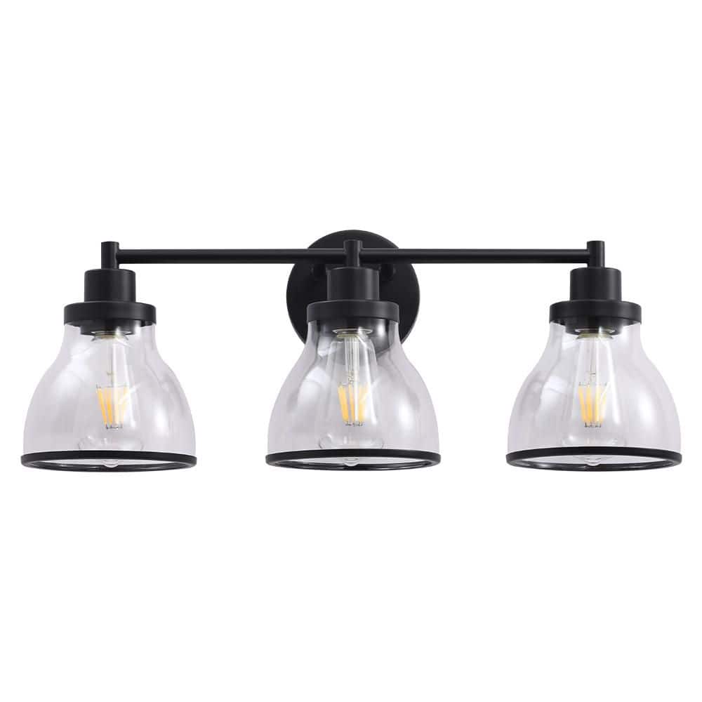 Sun 22.5 in. 3-Light Matt Black Vanity Light with Clear Glass