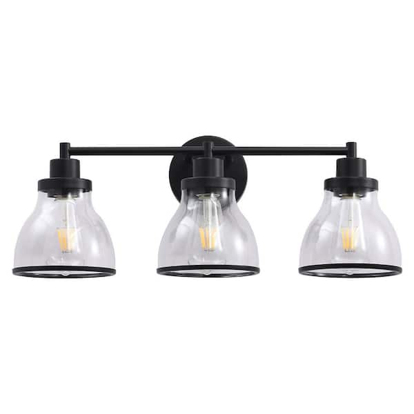 Unbranded Sun 22.5 in. 3-Light Matt Black Vanity Light with Clear Glass